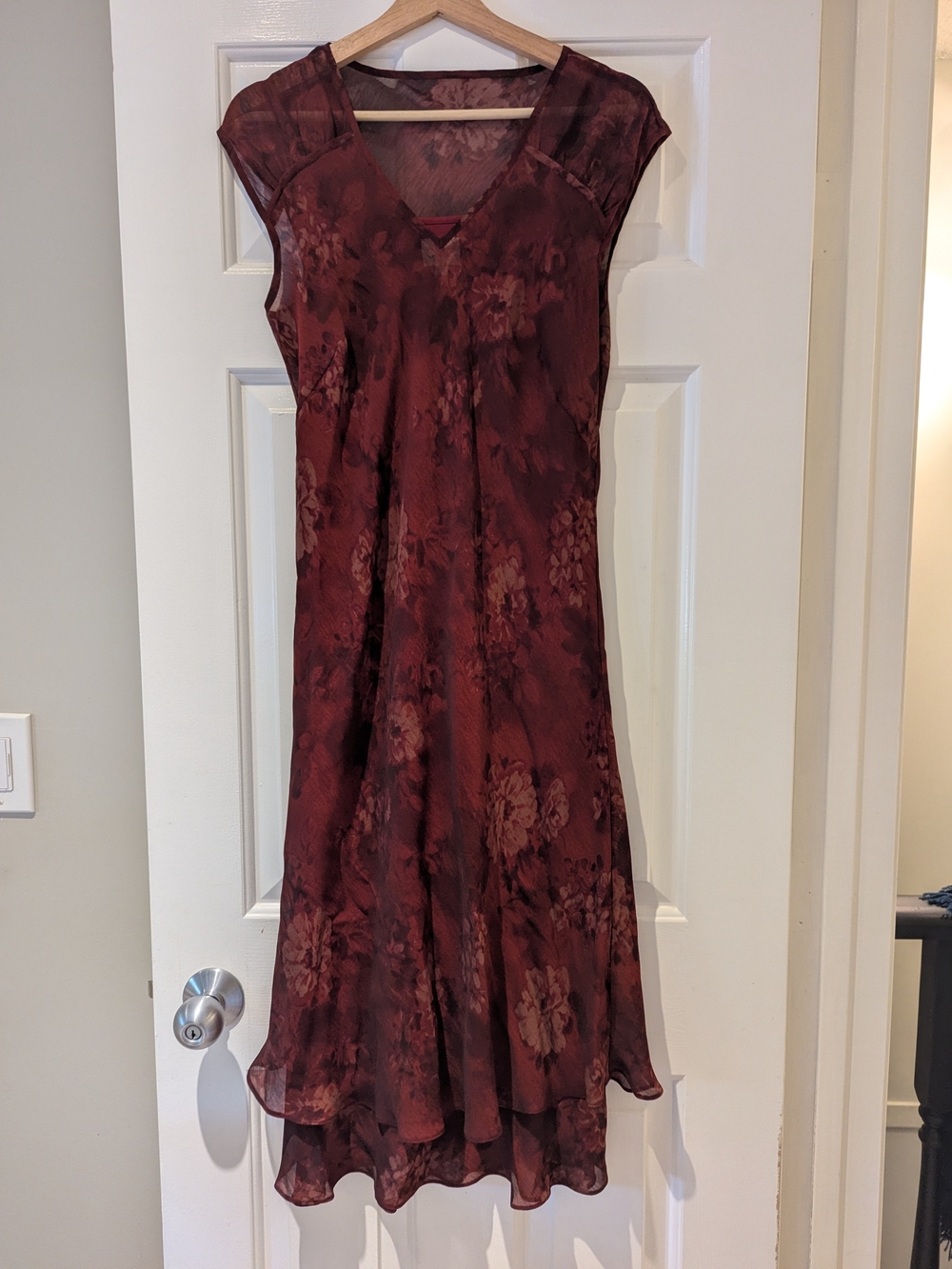 Vintage 90s Grunge Sheer Floral Slip Dress Burgundy Whimsigoth Dark Romance S/M